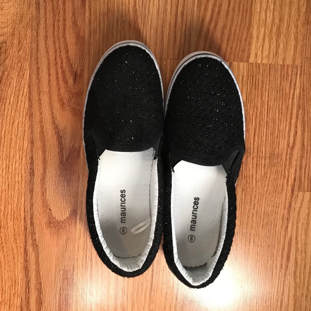 Black Canvas Slip On Sneakers with Sequin Detail